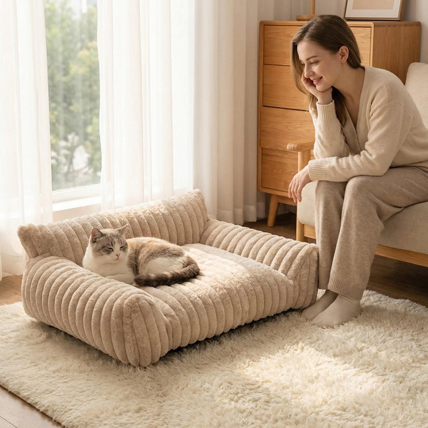 🐾 Luxury Plush Sofa Pet Bed – Soft Comfort with Secure Bolster Design