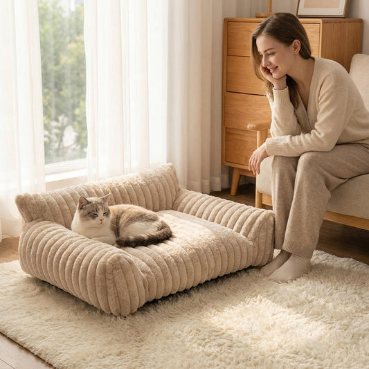 🐾 Luxury Plush Sofa Pet Bed – Soft Comfort with Secure Bolster Design
