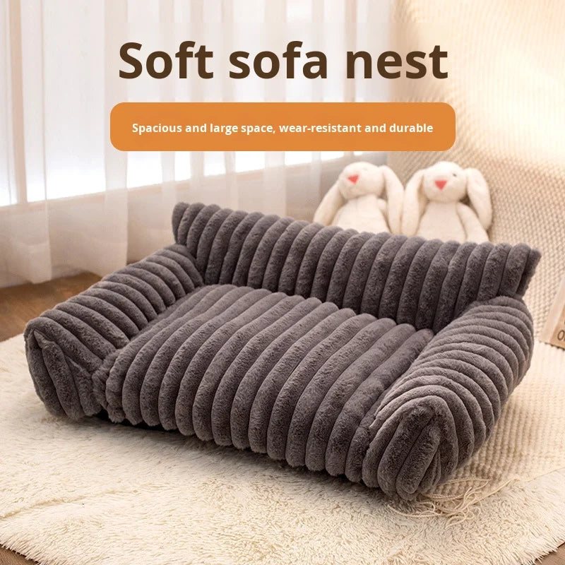 🐾 Luxury Plush Sofa Pet Bed – Soft Comfort with Secure Bolster Design