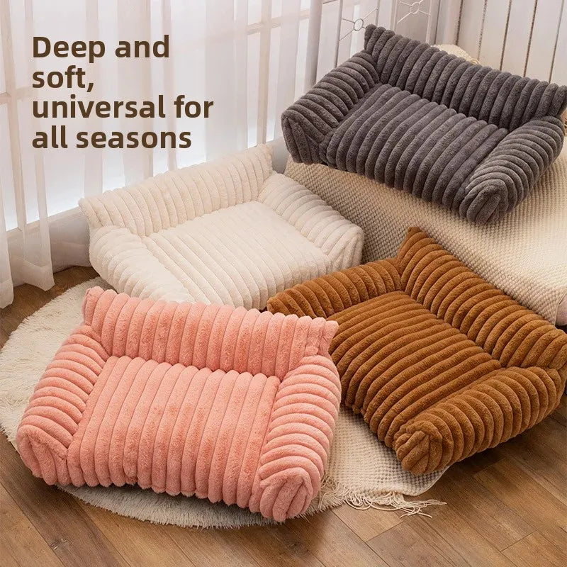 🐾 Luxury Plush Sofa Pet Bed – Soft Comfort with Secure Bolster Design